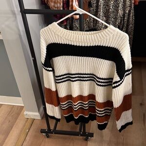 Chic Striped Black, White, and Brown Sweater